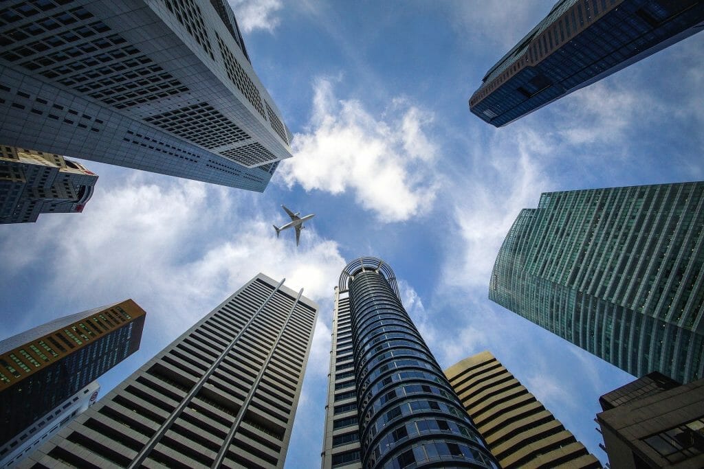 plane in sky surrounded by skyscrapers nervous flyer