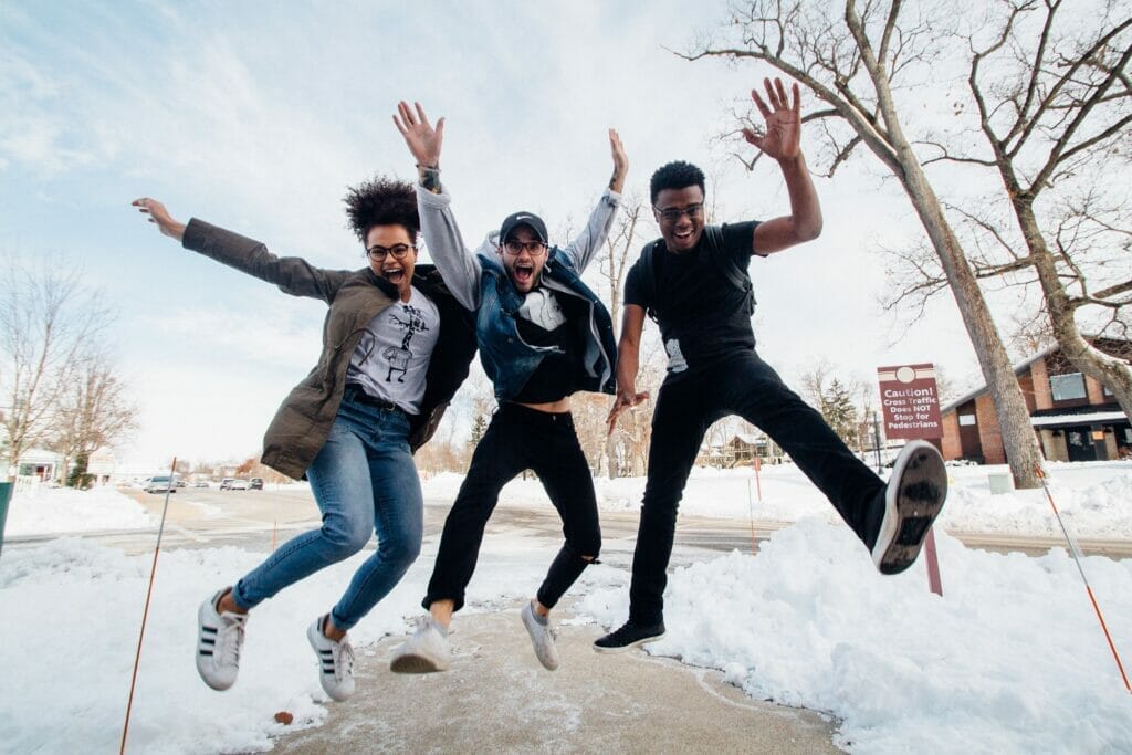 friends jumping in the air