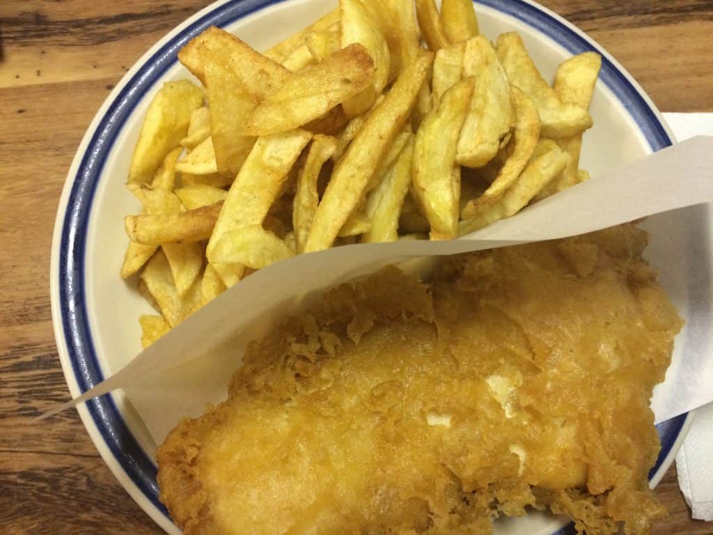 fish and chips on a plate