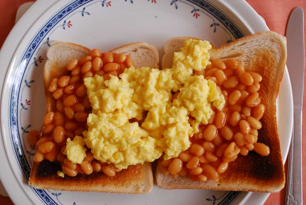 Beans and eggs on toast