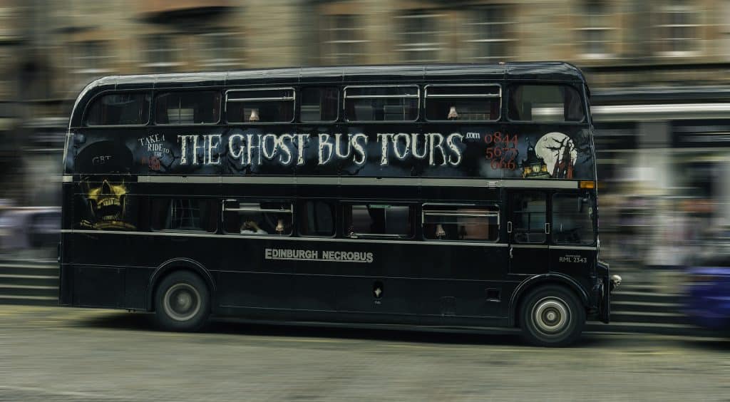 A black bus for ghost tours in Edinburgh