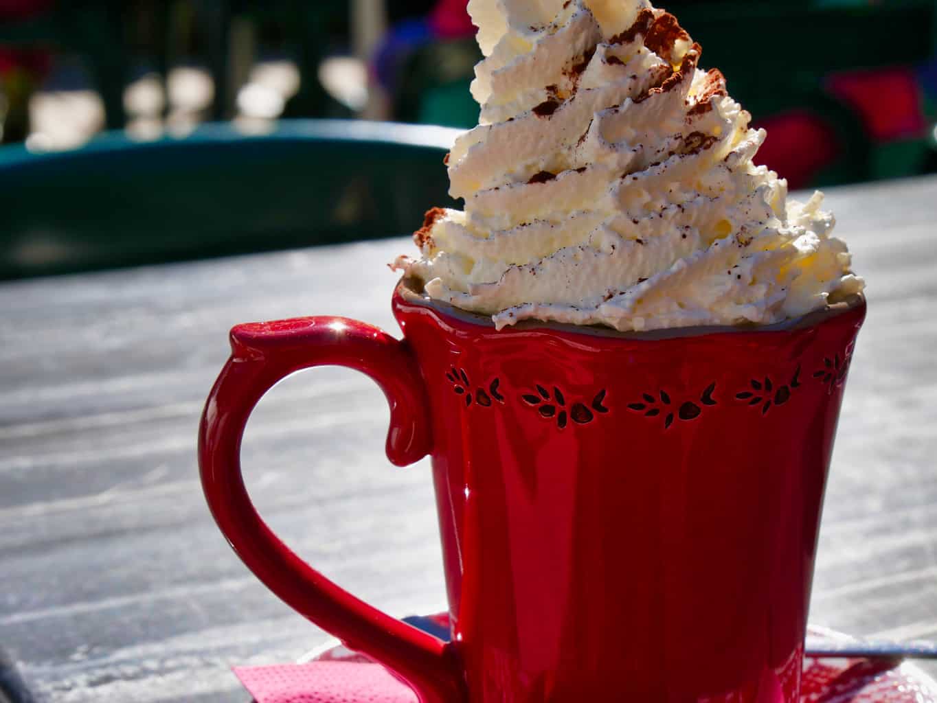 Hot chocolate covered in chantilly whipped cream