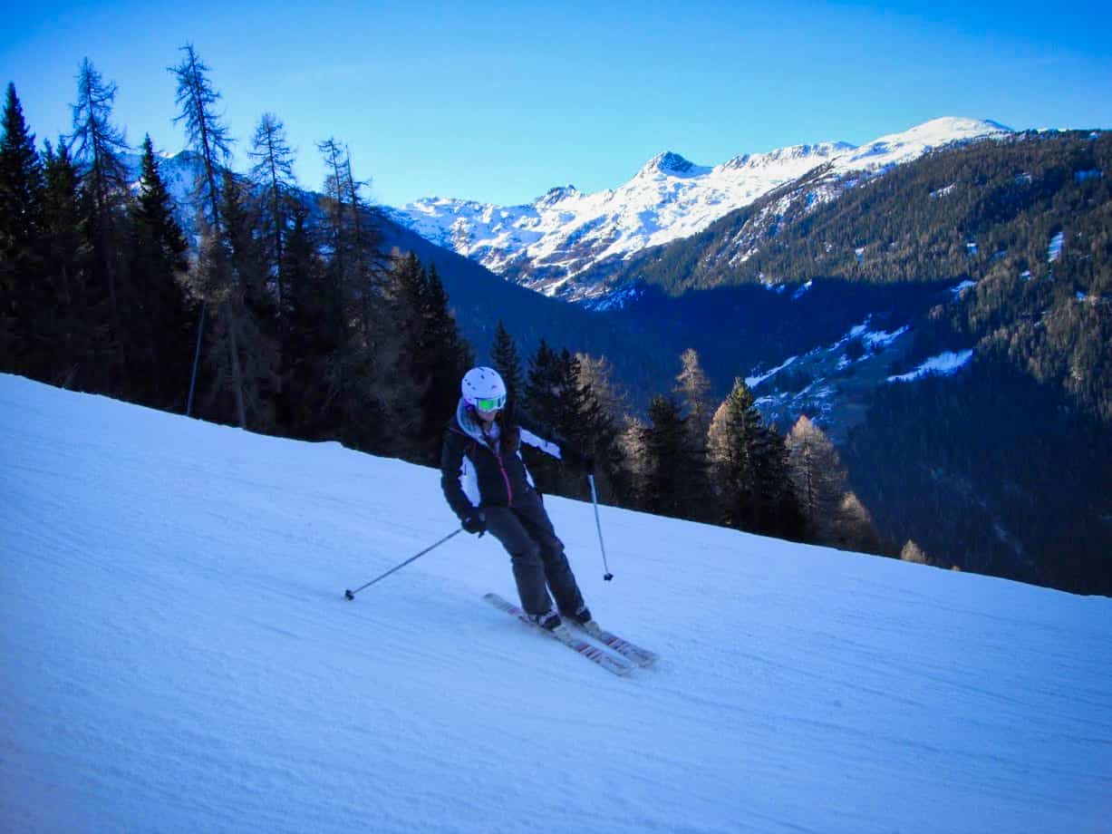 Kalyn skiing on a piste in Les Arcs