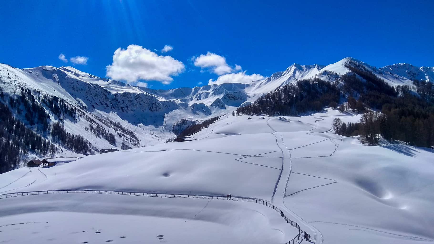 La Plagne in Paradiski off piste with deep blue sky