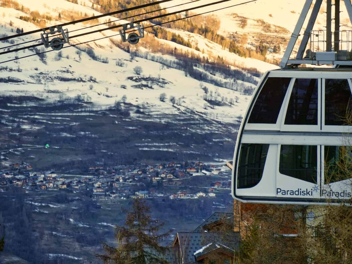 Vanoise Express gondola with French Alp mountains in background