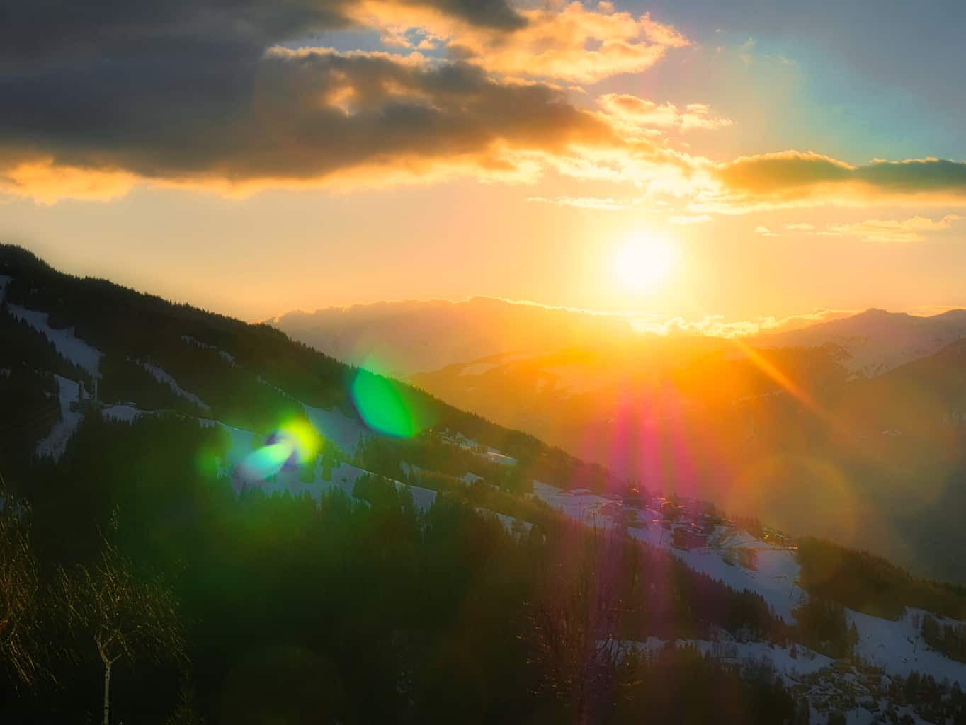 Impressive sunset over mountains in the French Alps