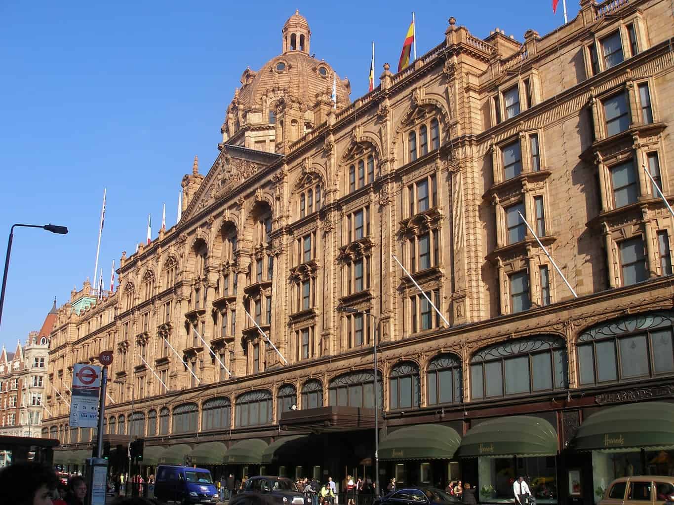 Harrods in London with blue sky