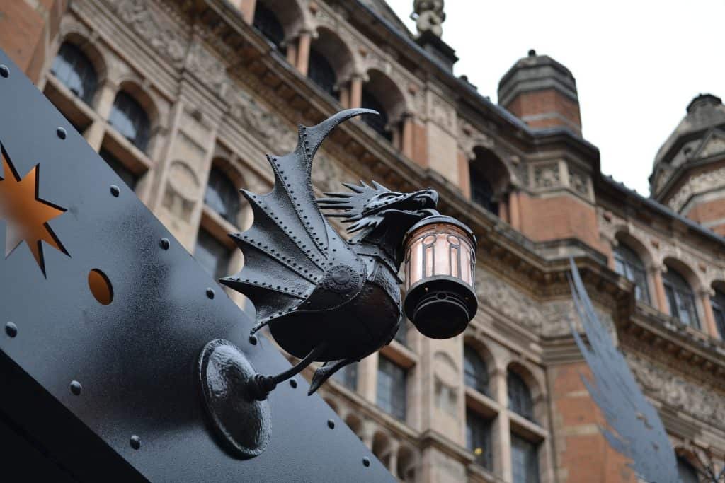 Harry Potter and The Cursed Child gargoyle light outside the theatre