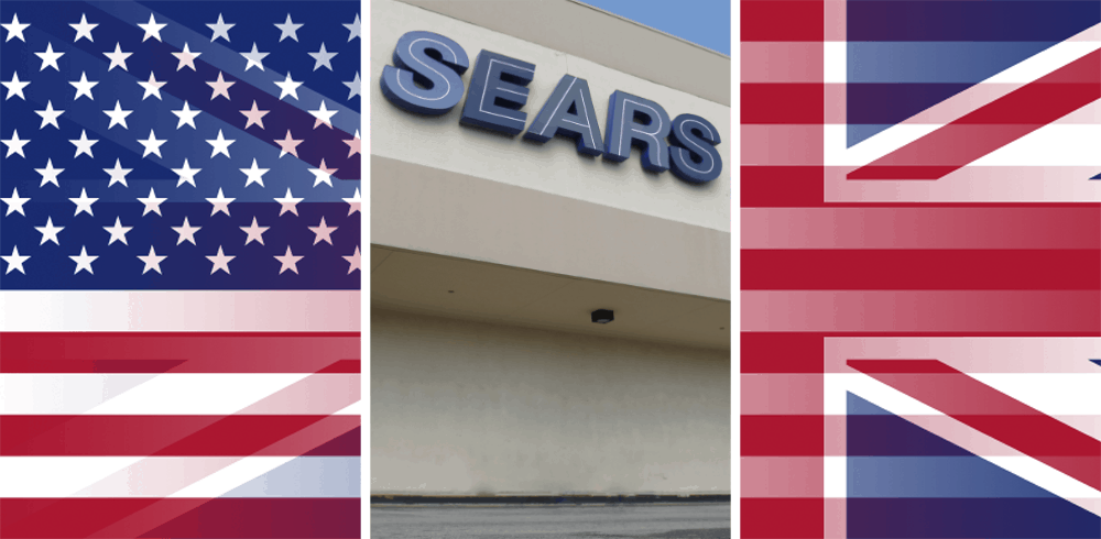 Sears store With US and UK flag