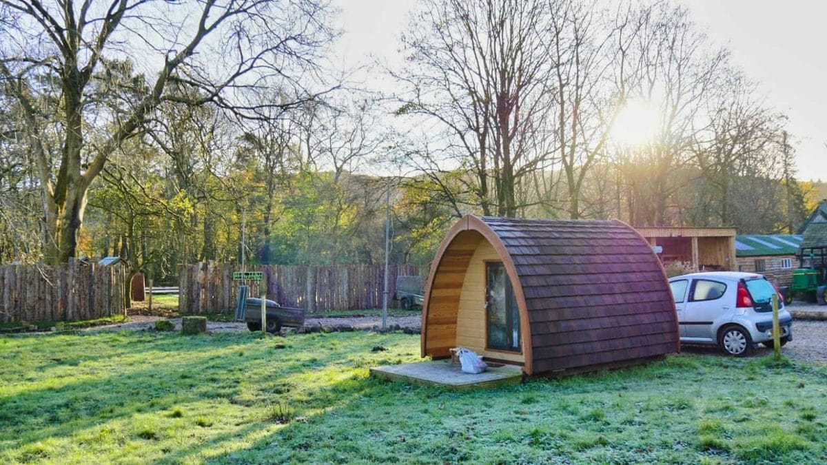 A glamping hut early in the morning in the Lake District