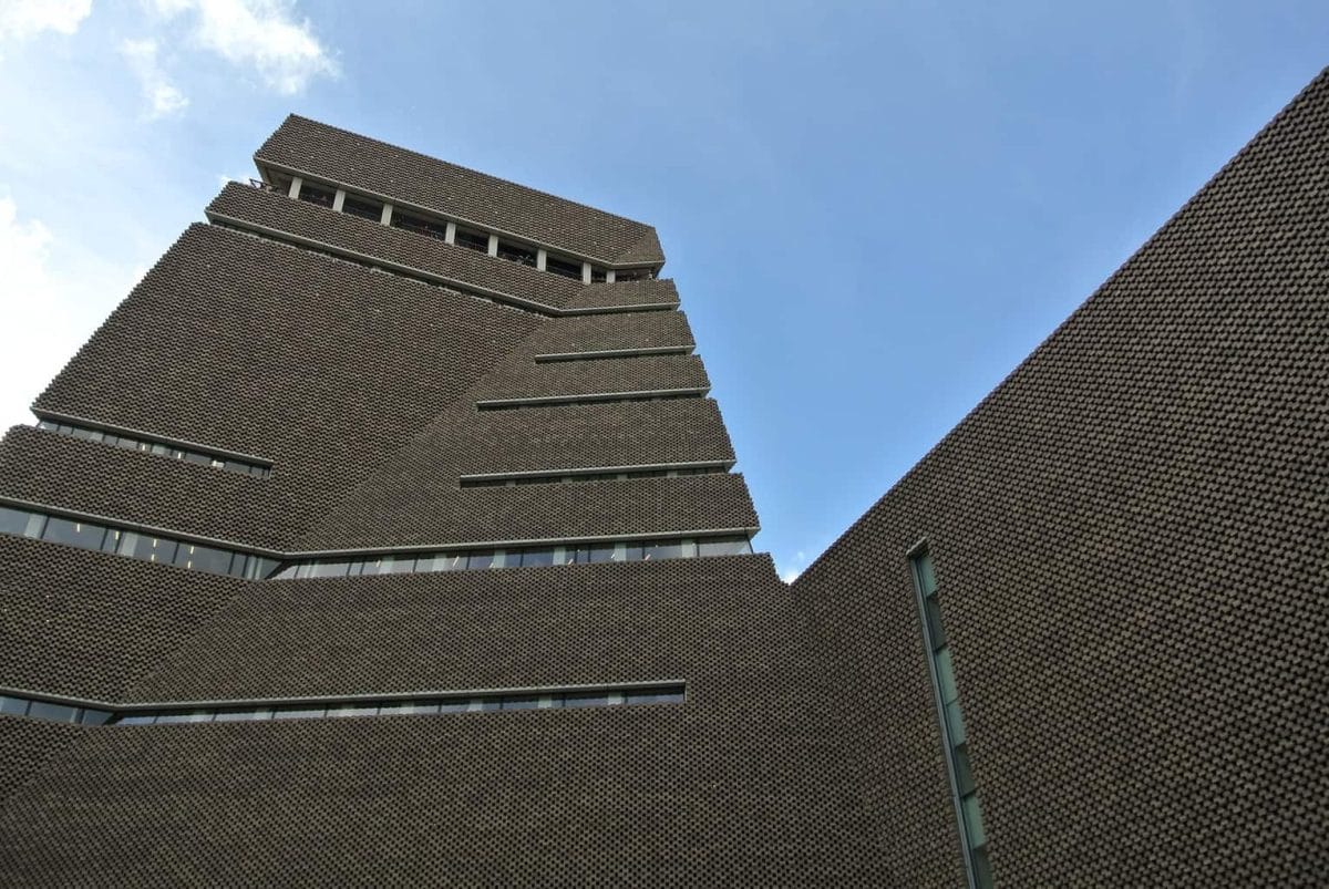 Looking up at the Tate Modern in London from the outside