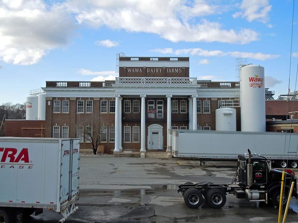 Wawa Dairy Farms building with trucks outside