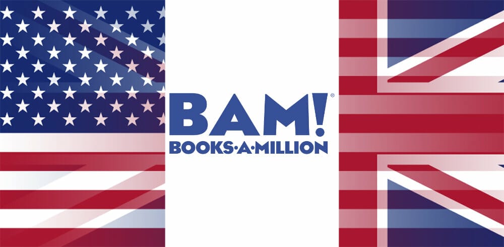 Books a Million logo with UK and USA flags
