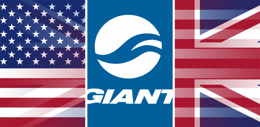 Giant logo with UK and USA flags
