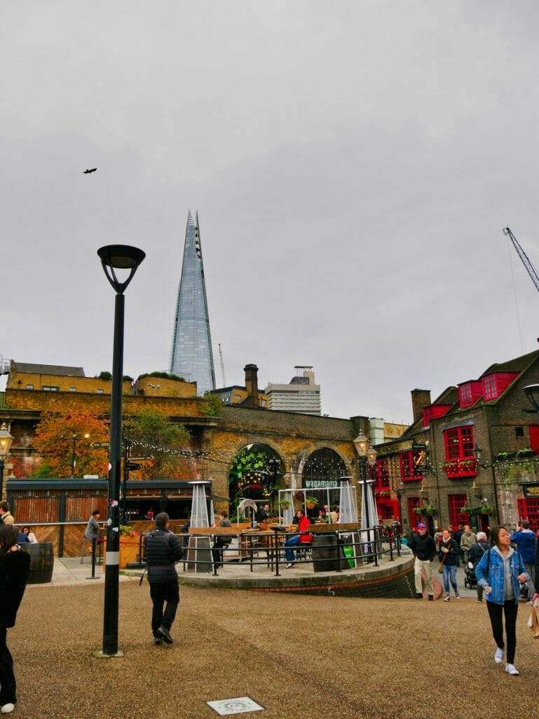 Shops at London Bridge with The Shard in the background