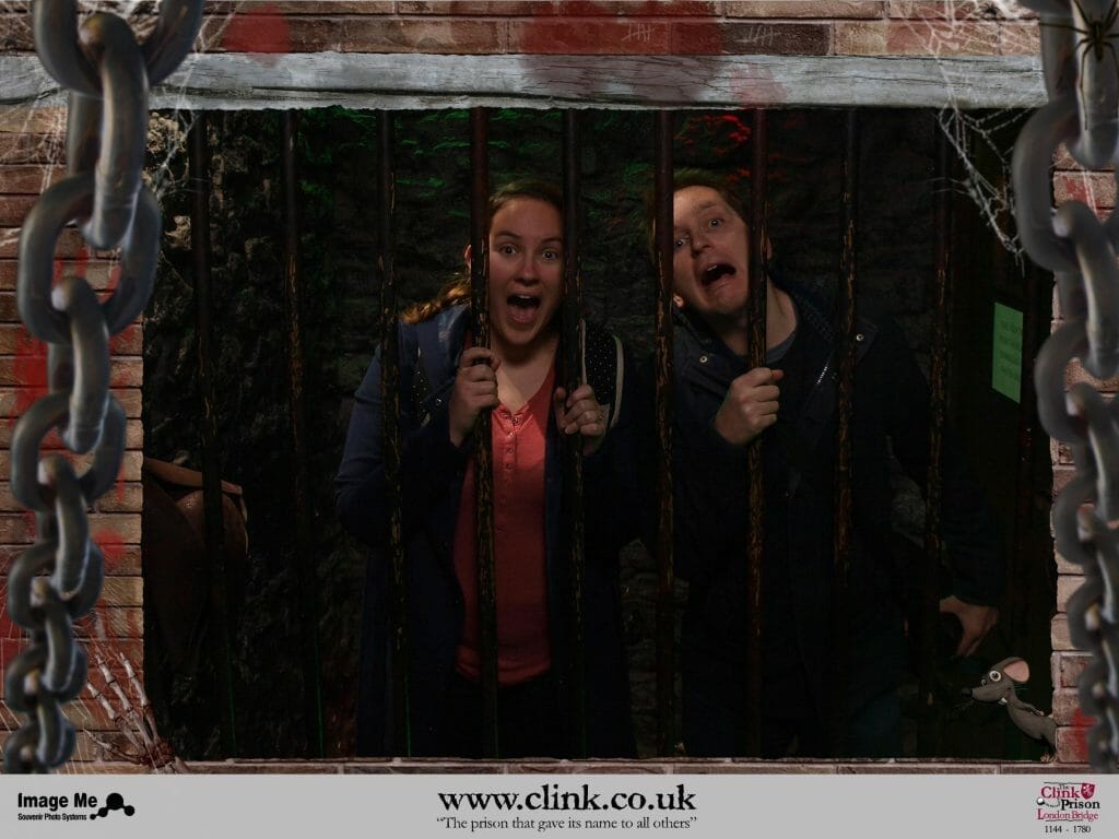 Photo of Kalyn and Guy at the Clink Prison Museum