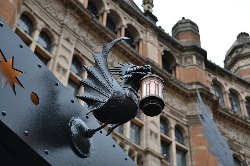 A decorative light from outside the London theatre show, Harry Potter and the Cursed Child