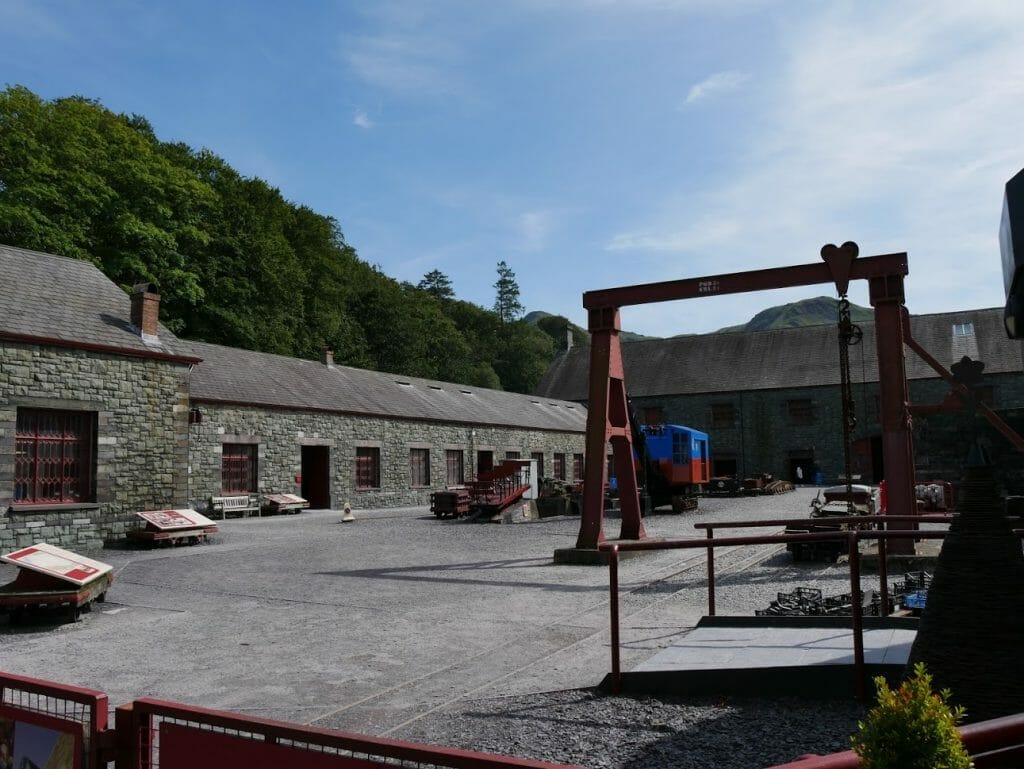 Inside the courtyard of Slate Mine Museum in Llanberis, Wales, with tools around