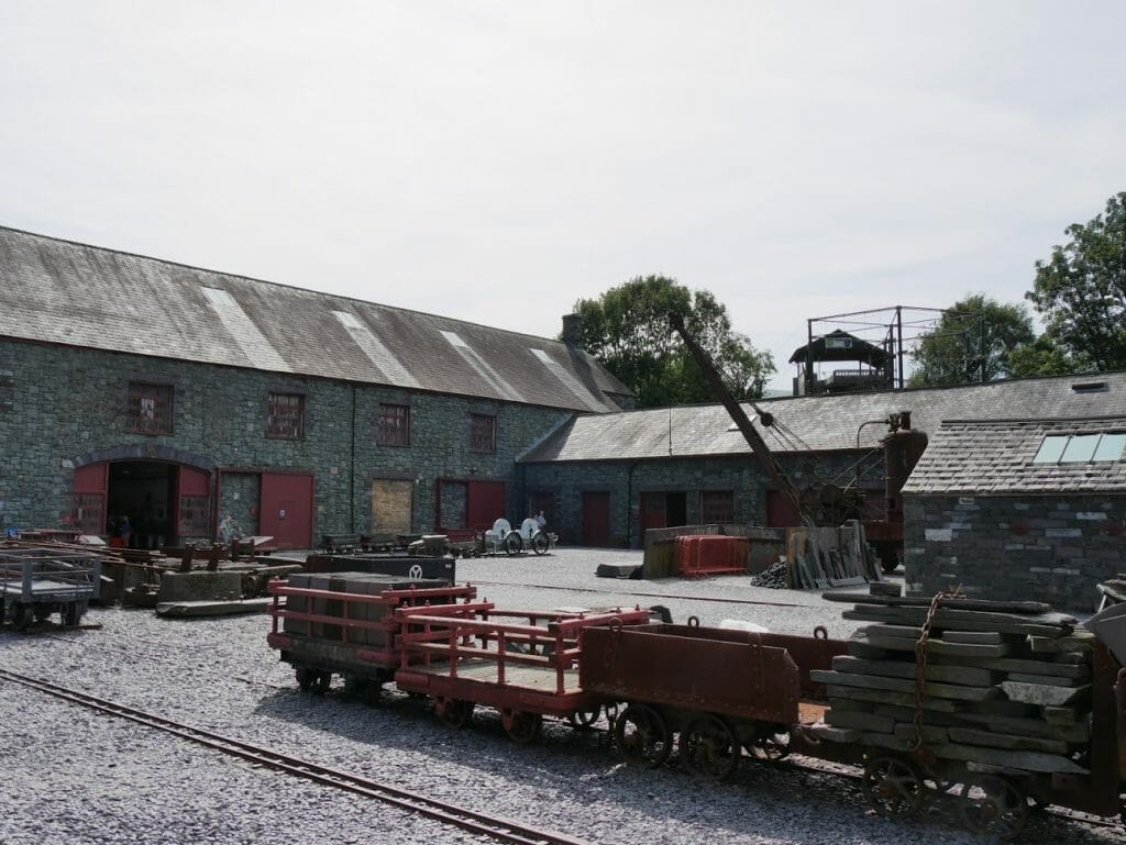 Inside the courtyard of Slate Mine Museum in Llanberis, Wales, with tools around