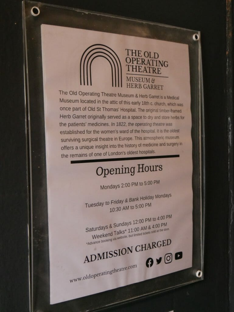 Old Operating Theatre opening times