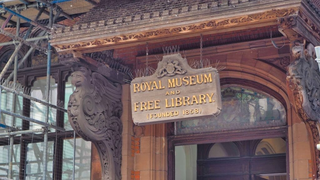 A sign for the Royal Museum and Free Library founded 1858 in Canterbury