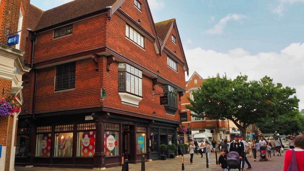 Shops in a very old building in Canterbury