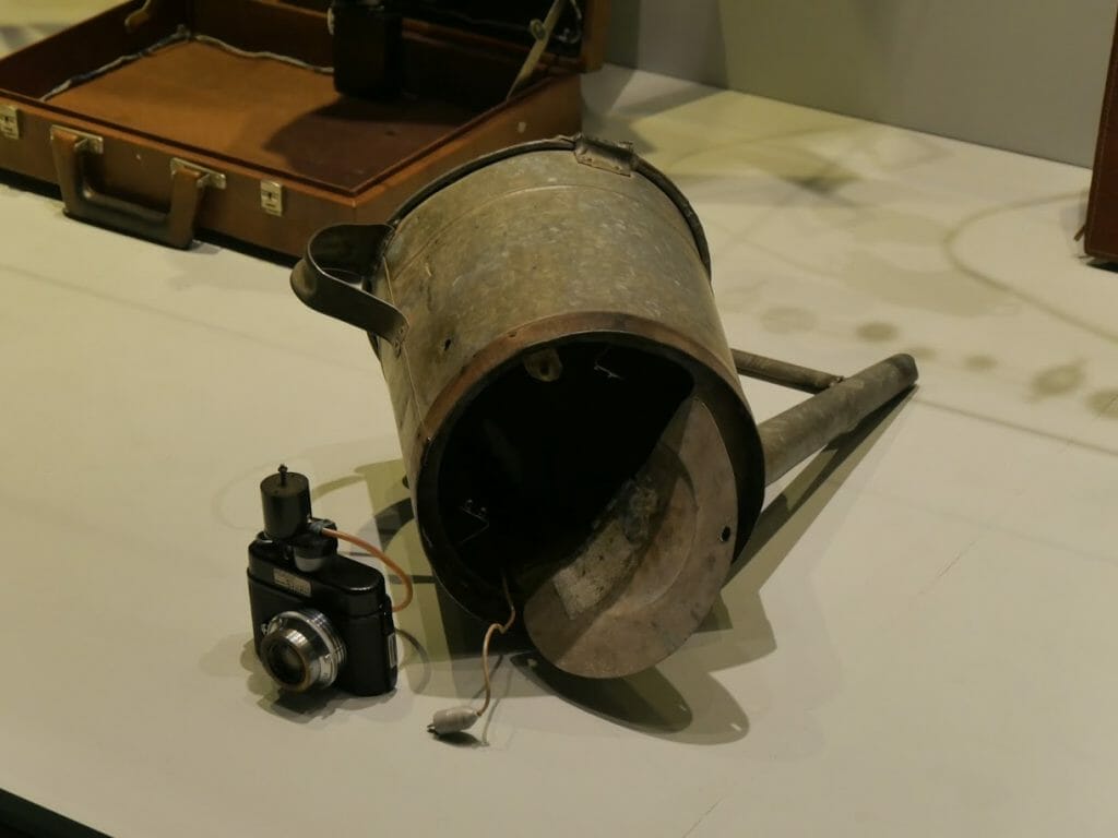 A camera built in to a watering can at the German Spy Museum, Berlin