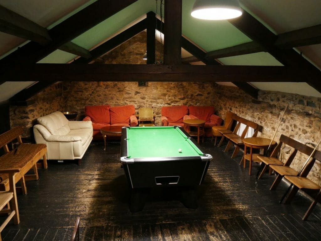 A pool table inside the bar at The Quiet Site Lake District