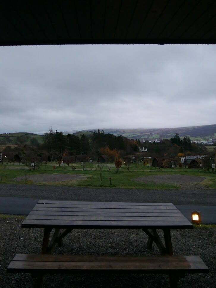 View from outside a hobbit hole at The Quiet Site Ullswater