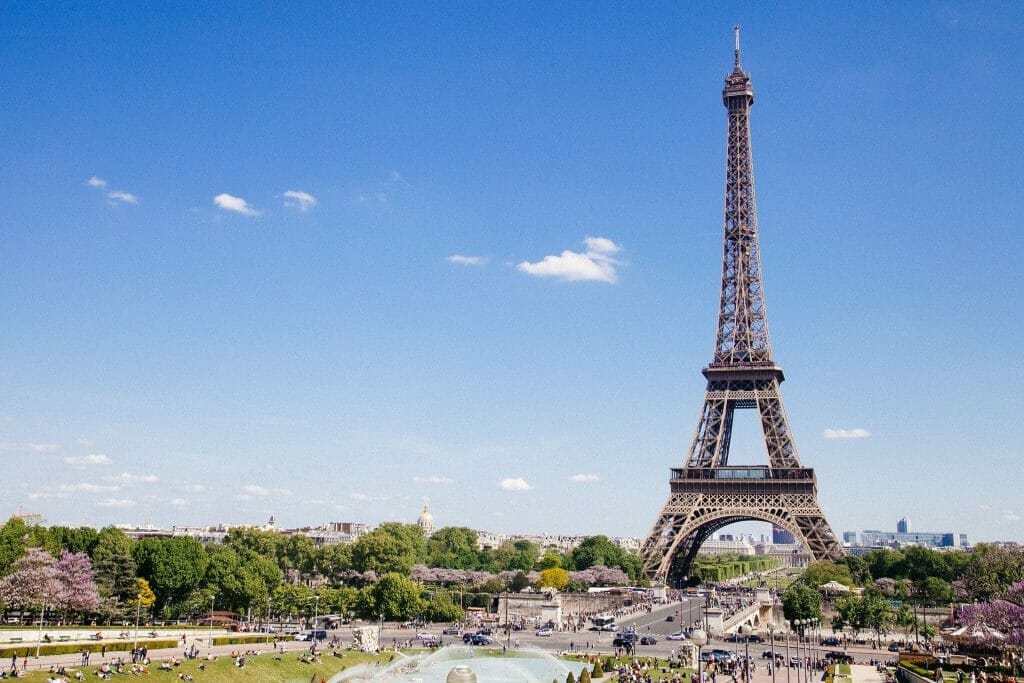 Eiffel Tower with blue sky