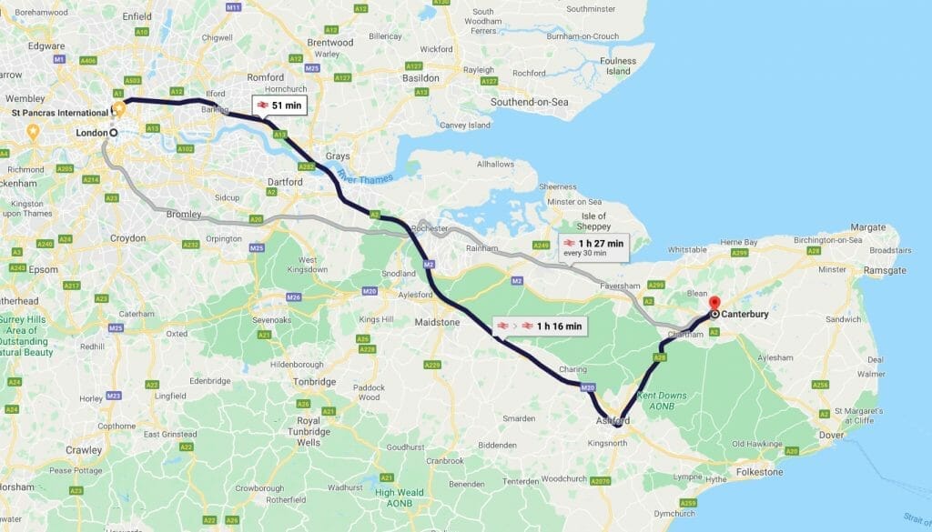 London to Canterbury train route