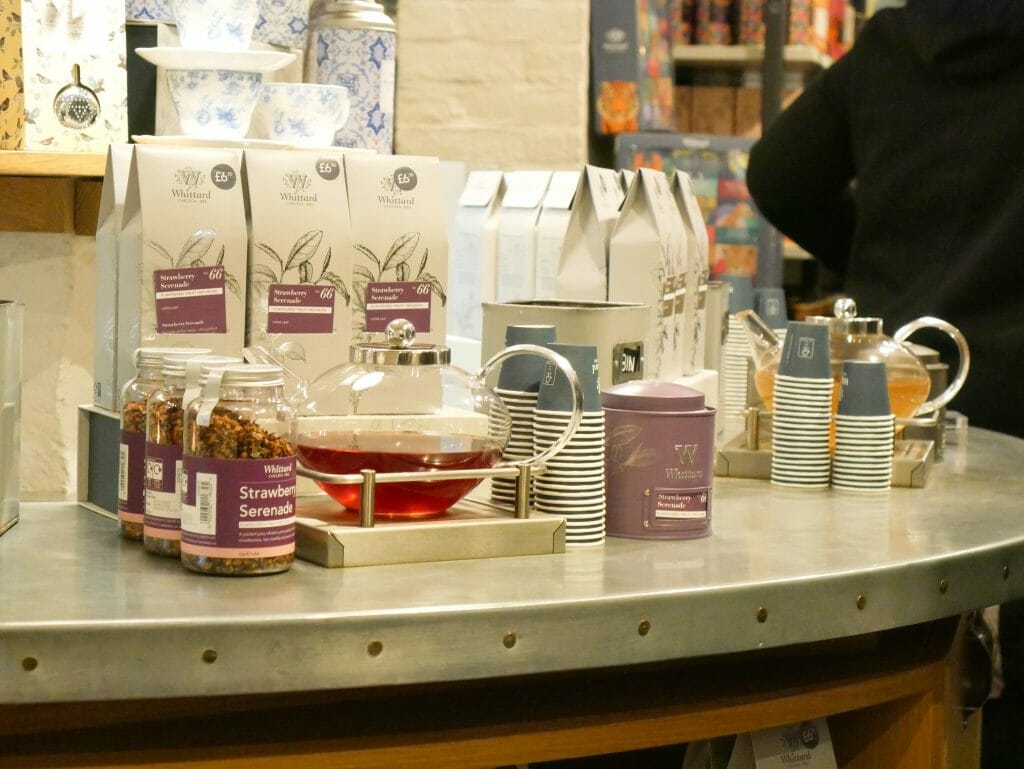 Tea tasting station inside Whittards Covent Garden