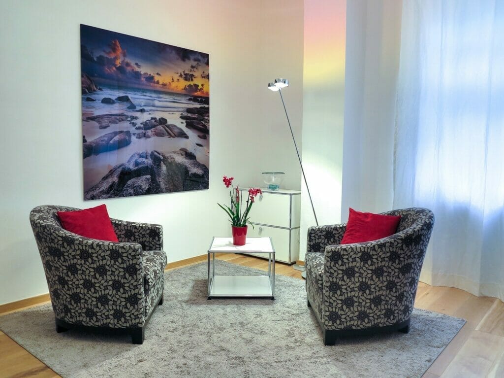 Two chairs in a therapist's office