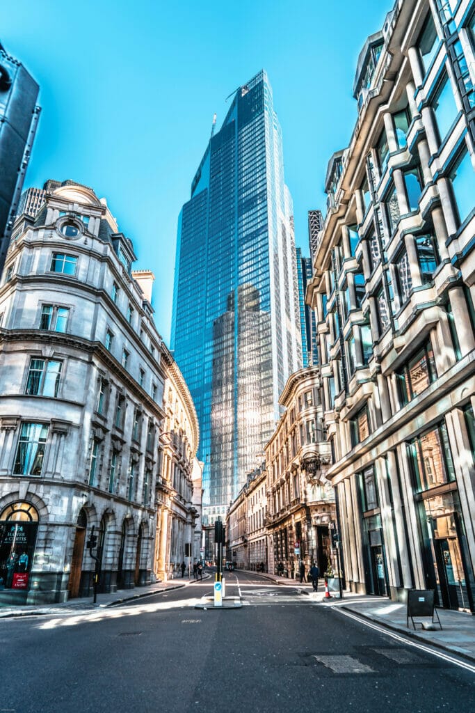 London skyline with blue sky