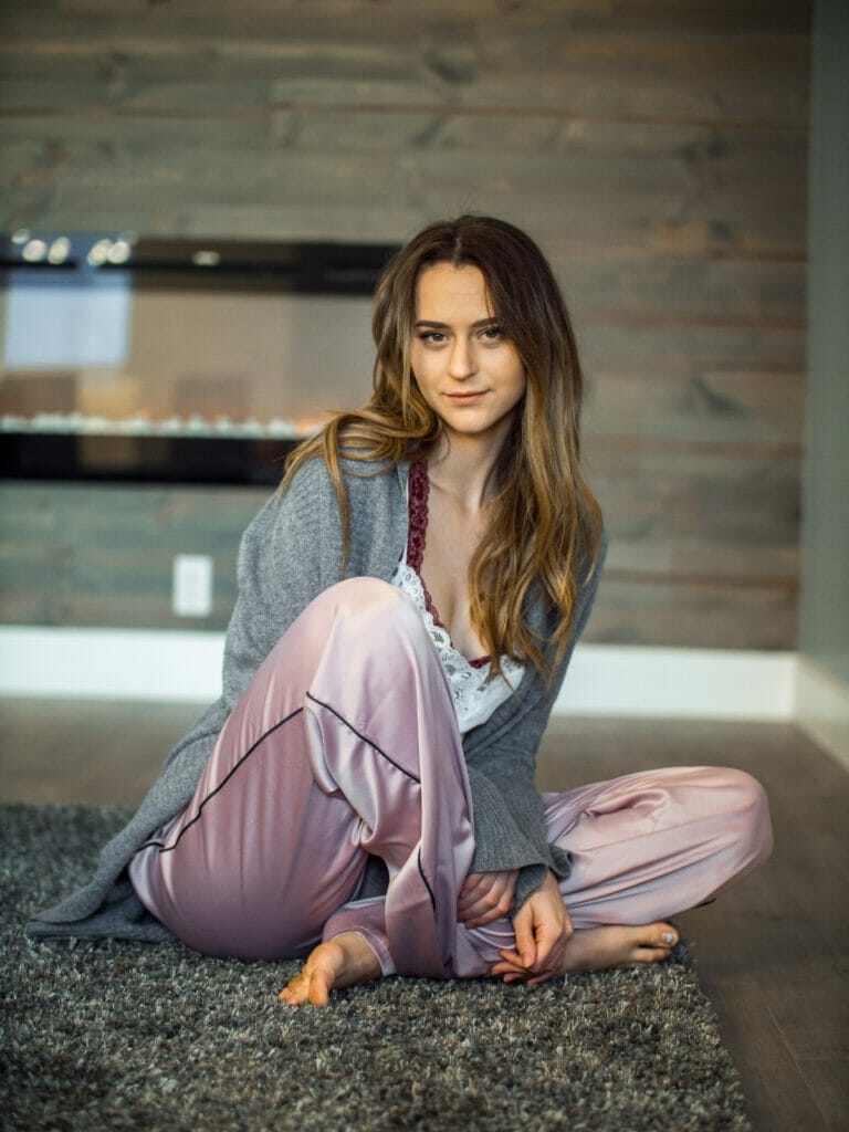 girl in her pajamas looking at camera