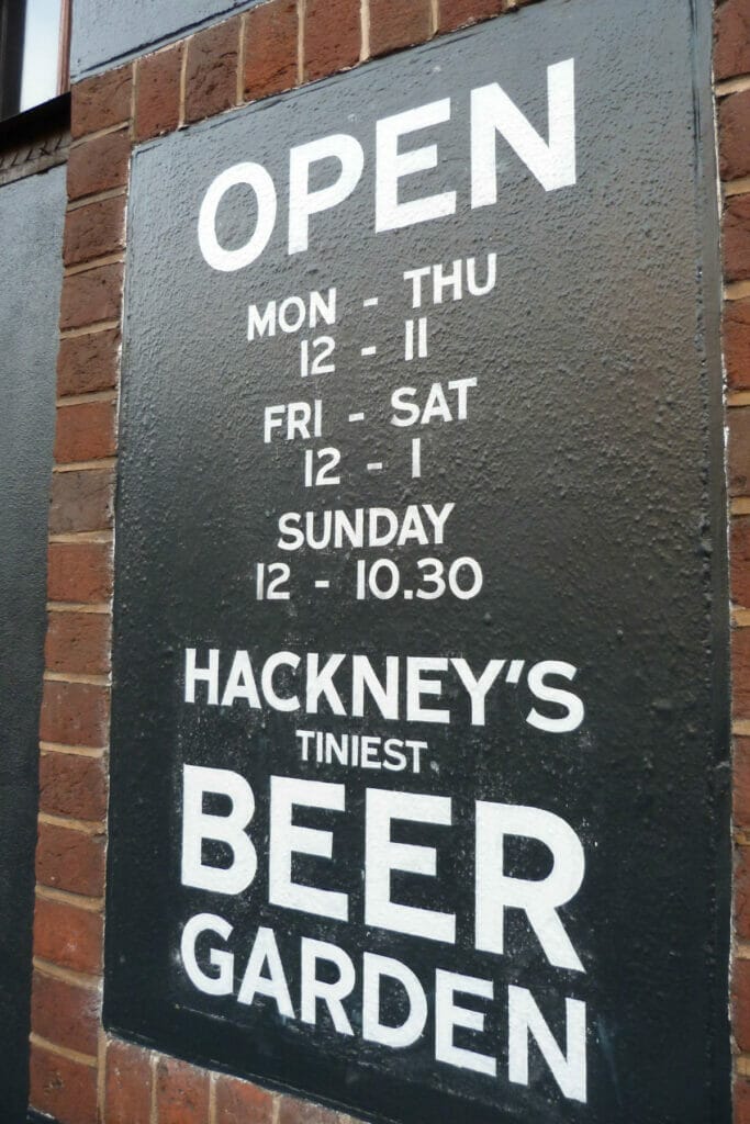 sign about Hackneys beer gardens